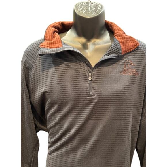Ducks Unlimited Quarter Zip Pullover in Navy and Brown For Layering – Size XL - Picture 2 of 6